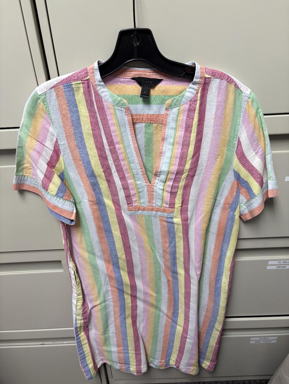 J. Crew Woman's Multicolor Pastel Striped Short-Sleeve Top